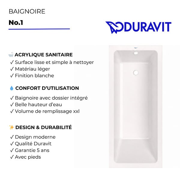 DURAVIT - Baignoire droite 150x70 Duravit No.1 - large