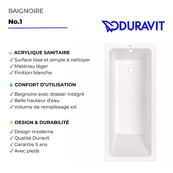 DURAVIT - Baignoire droite 180 X 80 Duravit No.1 - large