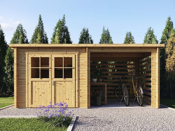 HABITAT ET JARDIN - Abri de jardin bois avec appentis "Aureval" - 11m² - 2.24 x 5.01 x 2.07 m - 28 mm - large