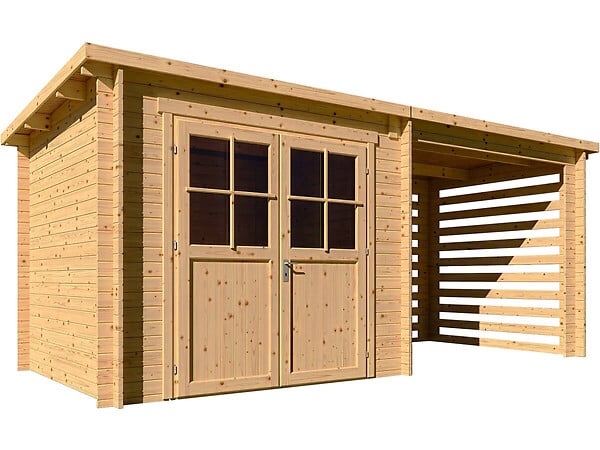 HABITAT ET JARDIN - Abri de jardin bois avec appentis "Aureval" - 11m² - 2.24 x 5.01 x 2.07 m - 28 mm - large