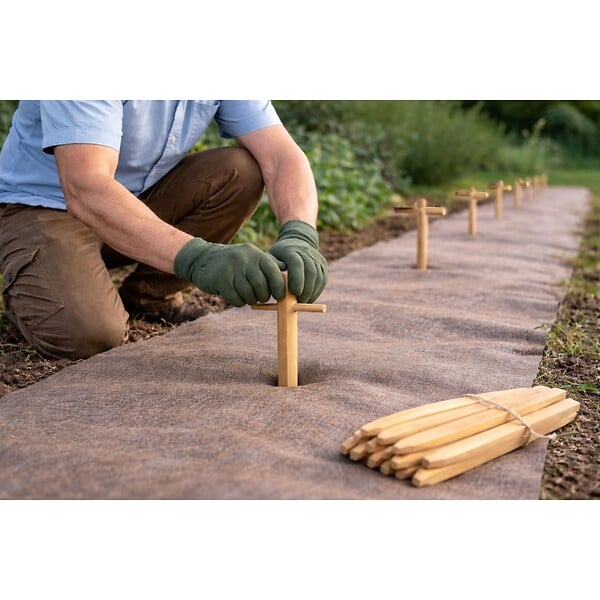 KZ GARDEN - Kit Toile de paillage Papier Kraft 0.9 x 20m + 60 Piquets Bois fixation Paillage Autodégradable Anti mauvaises herbes Jardin - large