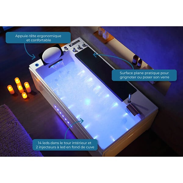 DISTRIBAIN - Baignoire balnéo Whirlpool Monte-Cristo 40 jets + massage des cervicales - large