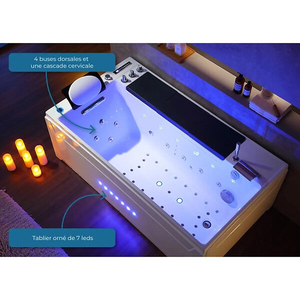 DISTRIBAIN - Baignoire balnéo Whirlpool Monte-Cristo 40 jets + massage des cervicales - large