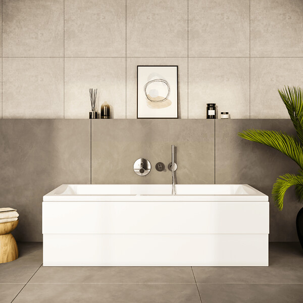 VITRA - Baignoire rectangulaire VitrA Neon 180x80cm + Pare bain gauche AURYS Raywall chromé profilé gauche - large