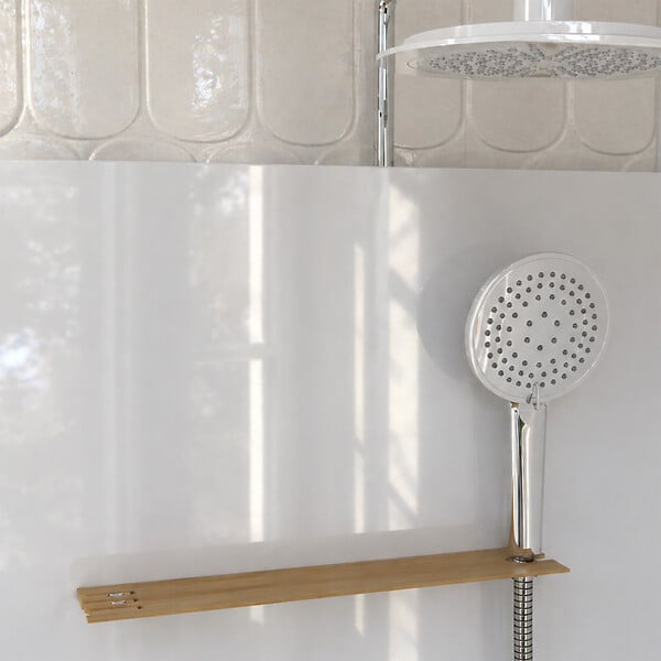 AURLANE - Cabine de Douche 1/4 de cercle 90x90x200/230cm Effet Bois et Fonds Blancs - Receveur Bas - large