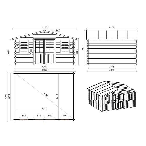 ALTANKA - Abri de jardin en bois - 20m2 - 5x4m - Ep. 40mm - Couleur: naturel - DOM598 - large