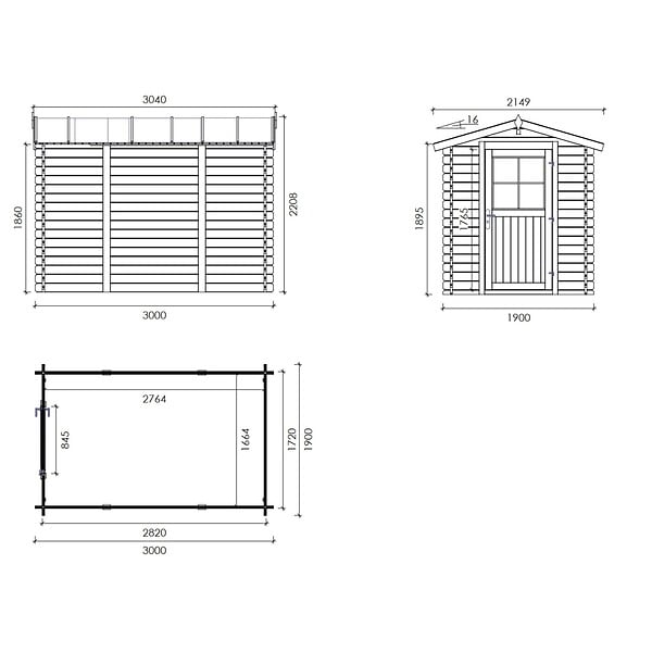 ALTANKA - Abri de jardin en bois - 5.7m2 - 1.9x3m - Ep. 28mm - Couleur: naturel - DOM662 - large
