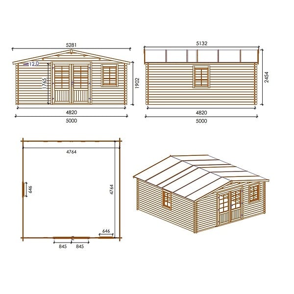 ALTANKA - Abri de jardin en bois - 25m2 - 5x5m - Traité - Ep. 28mm - Couleur: marron - DOM596 - large