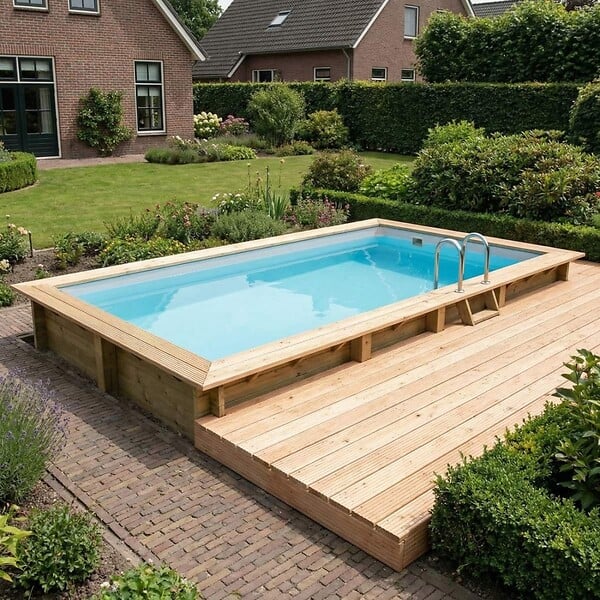 ALTANKA - Piscine hors sol en bois AQUA 7 x 3.75 - H.1.45 m, gris clair,  - BAS7308OSPU2 - large