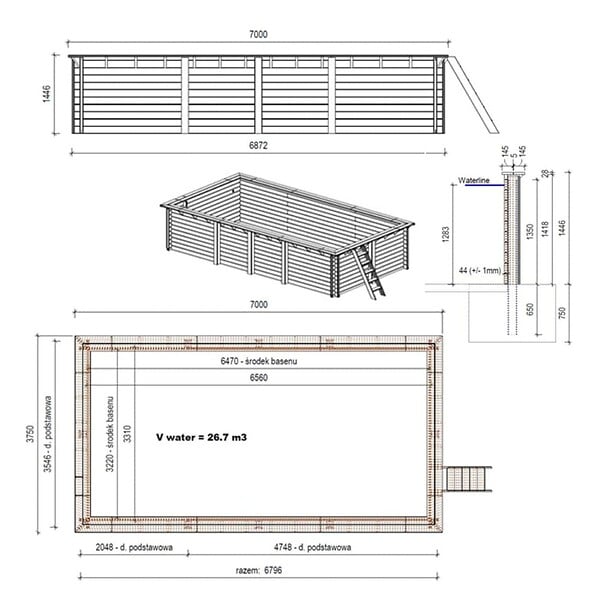 ALTANKA - Piscine hors sol en bois AQUA 7 x 3.75 - H.1.45 m, gris clair,  - BAS7308OSPU2 - large