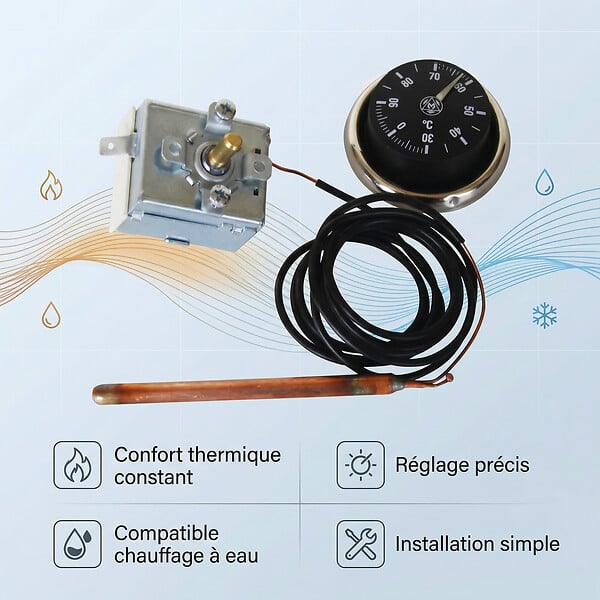THERMADOR - Aquastat de réglage universel Thermador de 0 à +90°C - large