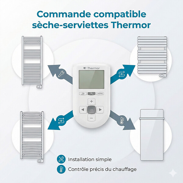 THERMOR - Commande digital Thermor pour sèche-serviettes avec support - large