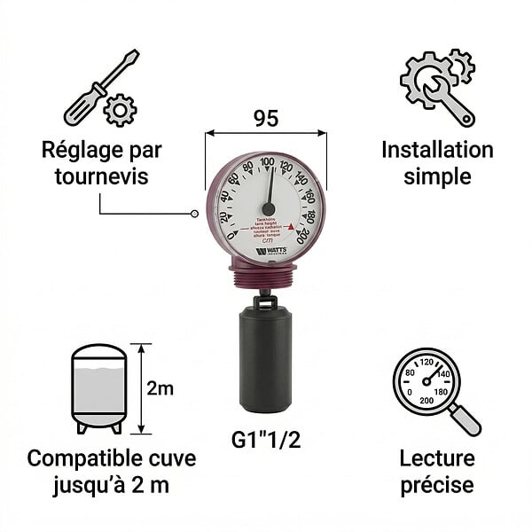 WATTS - Jauge mécanique Watts 22L0103102 Meca-M 200 V verticale 95mm WATTS - large