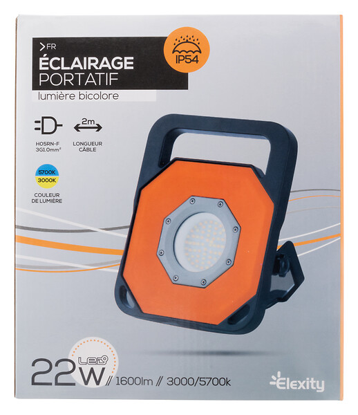 ELEXITY - Projecteur de chantier à poser 22W 1600 lumens IP54 - large