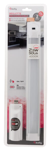 ELEXITY - Réglette LED USB - 90lm - Batterie amovible - large