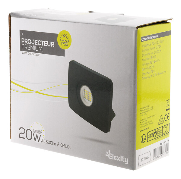 ELEXITY - Projecteur mural LED étanche IP65 1600Lm 20W noir - large