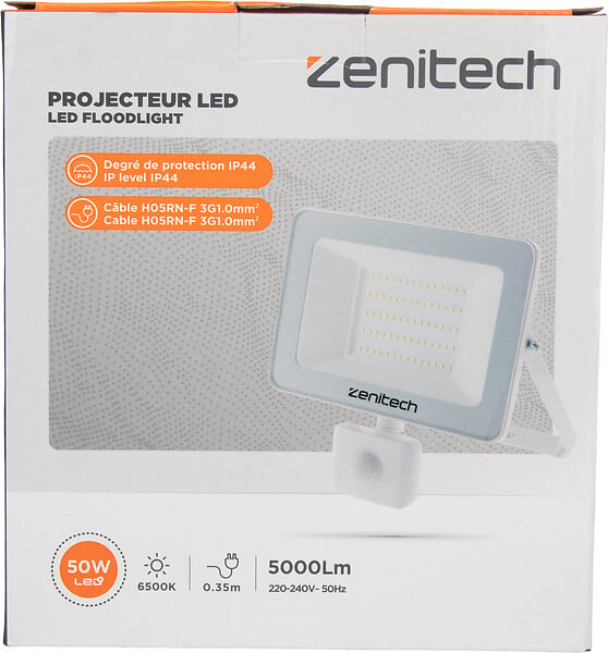 ZENITECH - Projecteur LED 5000lm IP44 - Détecteur de mouvement Blanc - large