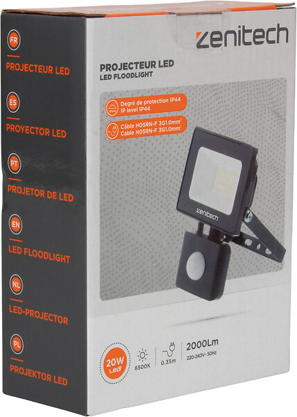 ZENITECH - Projecteur LED extérieur 20W IP44 Noir détecteur mouvement - large