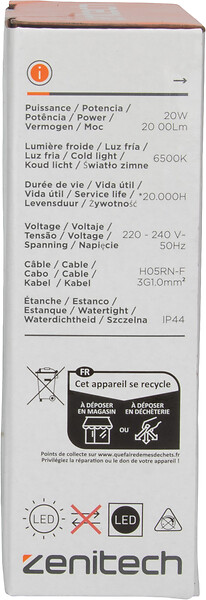 ZENITECH - Projecteur LED extérieur 20W IP44 Noir détecteur mouvement - large