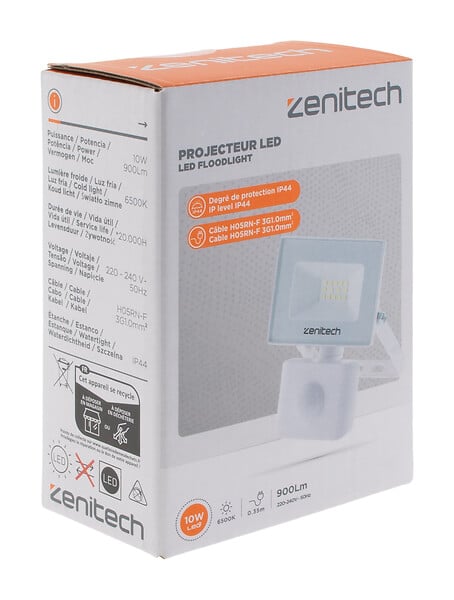ZENITECH - Projecteur LED 900lm IP44 Blanc - Détecteur de mouvement - large