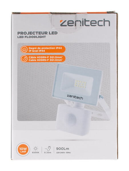 ZENITECH - Projecteur LED 900lm IP44 Blanc - Détecteur de mouvement - large
