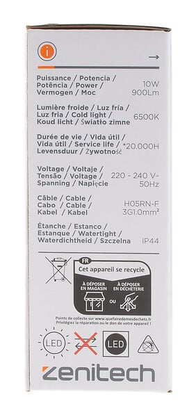 ZENITECH - Projecteur LED 900lm IP44 Blanc - Détecteur de mouvement - large