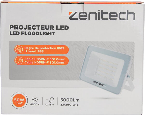ZENITECH - Projecteur LED - 50W - 5000lm - Blanc - IP65 - large