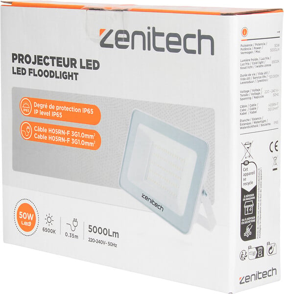 ZENITECH - Projecteur LED - 50W - 5000lm - Blanc - IP65 - large