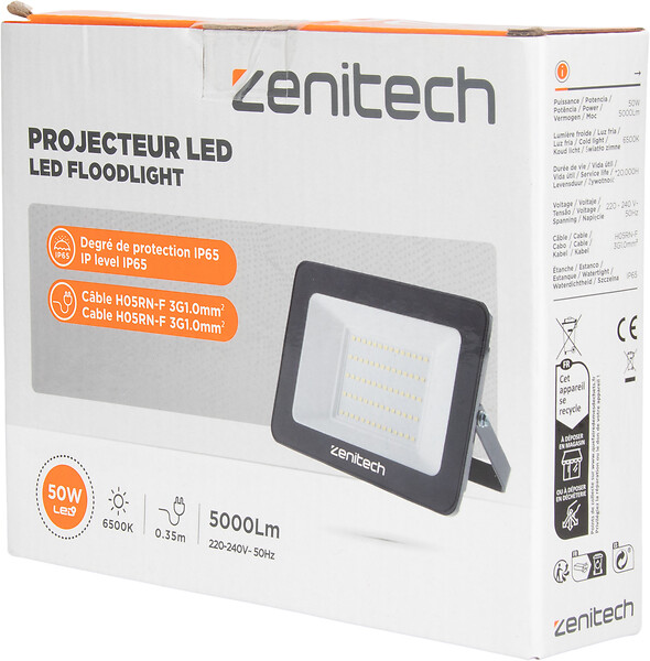 ZENITECH - Projecteur LED - Noir - 5000lm IP65 - large