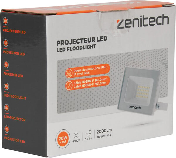 ZENITECH - Projecteur LED chantier étanche - Blanc - 20W 2000lm - large