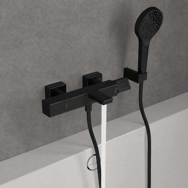 VILLEROY ET BOCH - Mitigeur bain douche thermostatique  Universal carré Noir mat - large
