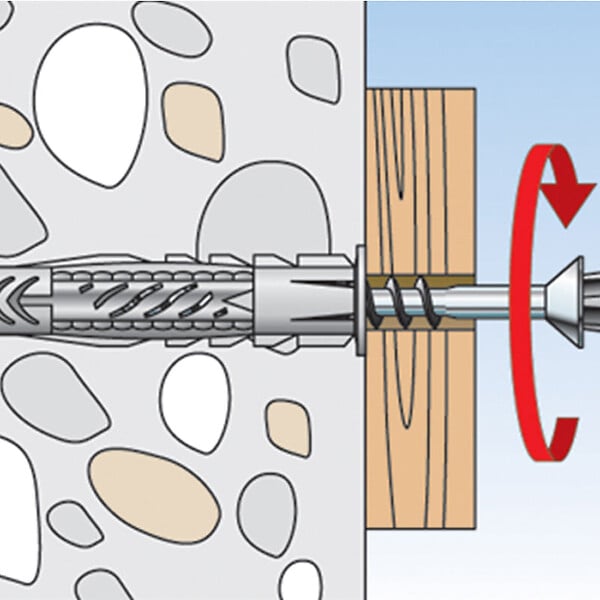 FISCHER - Blister de 4 chevilles multi-matériaux + vis + crochet droits UX 8x50mm FISCHER 40236 - large