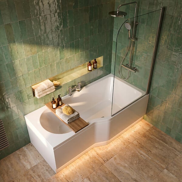 LAGUNA - 160x80 cm Beata Plus baignoire bain douche asymétrique en acrylique positionnement droite, sans pieds, blanc (BE1600PPLUS) - large