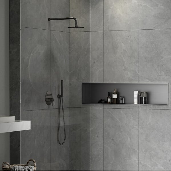 CERAMIA - Timeless Niche de Douche à encastrer, Acier Inoxydable 304, 120x28x10cm, Gun Métal brossé PVD - large