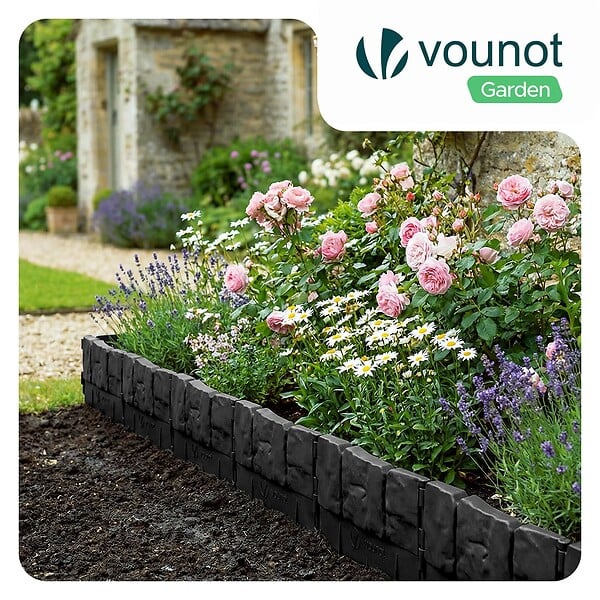 VOUNOT - Lot de 70 pcs Bordure de jardin imitation pierre facile a installer 10.7m noir - large