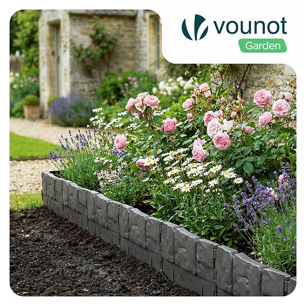 VOUNOT - Lot de 140 pcs Bordure de jardin imitation pierre facile a installer 21.4m gris - large