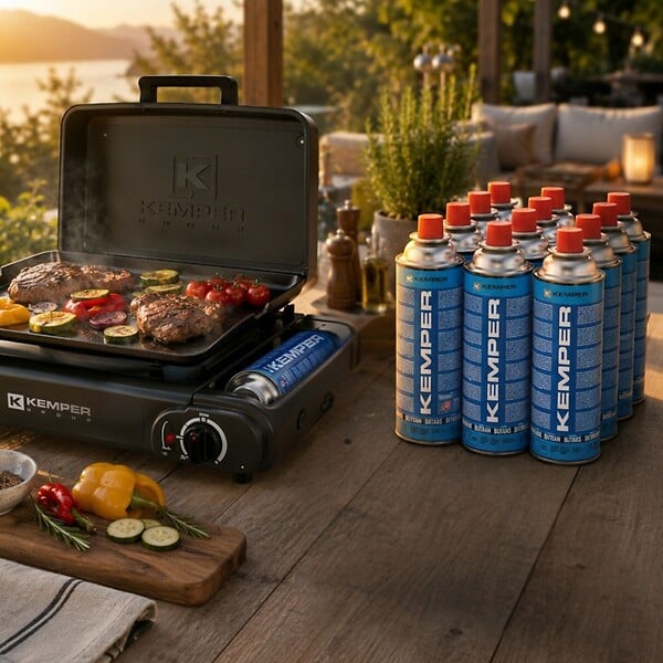 KEMPER - Pack 12 Cartouches Gaz Butane 390 ml 227 g Valve Sécurité pour Réchaud Portable Chalumeau Lampe à Gaz KEMPER - large