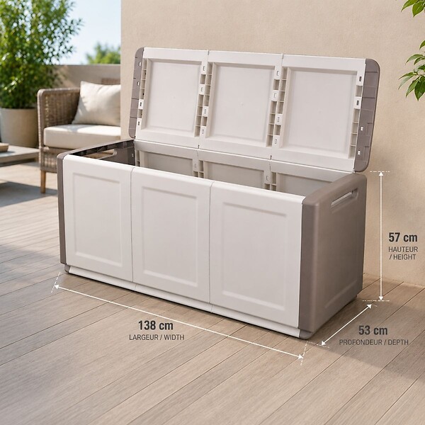 INTEC - Coffre de rangement 330L Beige/Taupe 138 x 53 x H57cm Poignées de transport polypropylène INTEC - large
