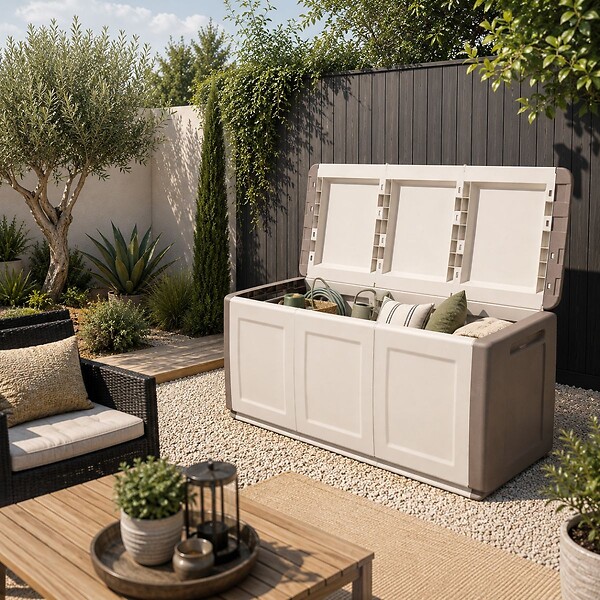 INTEC - Coffre de rangement 330L Beige/Taupe 138 x 53 x H57cm Poignées de transport polypropylène INTEC - large