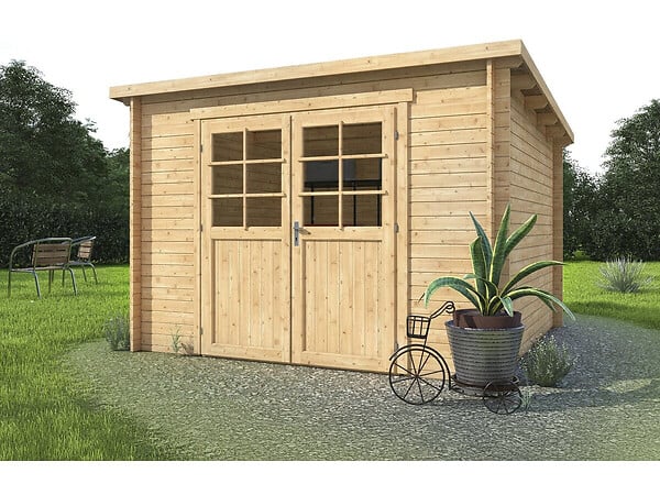 HABITAT ET JARDIN - Abri de jardin en bois monopente "Rowan" - 9,5 m² - 28 mm - Beige - large