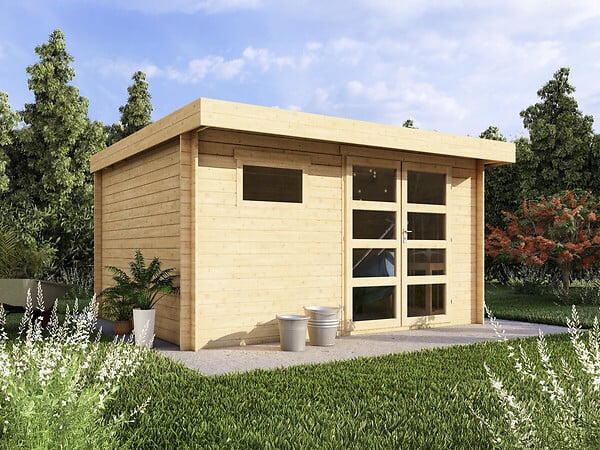 HABITAT ET JARDIN - Abri de jardin en bois avec toit plat "Oak" - 13,1 m² - 28 mm - Beige - large
