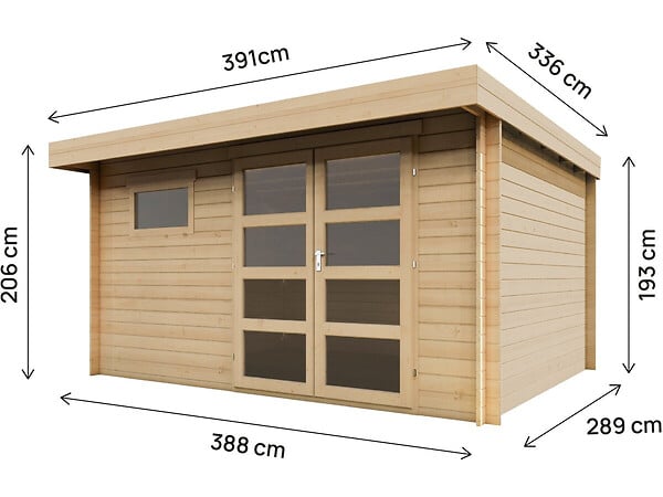 HABITAT ET JARDIN - Abri de jardin en bois avec toit plat "Oak" - 13,1 m² - 28 mm - Beige - large