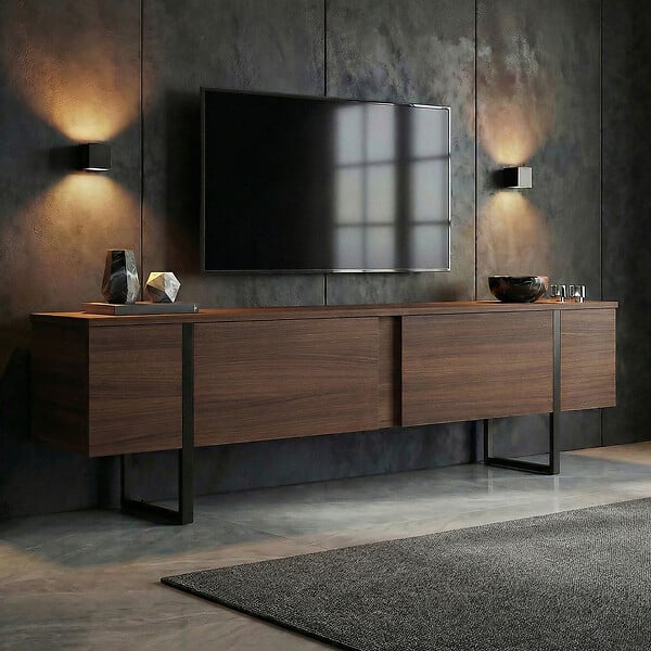 HABITAT ET JARDIN - Meuble TV en bois "Onera" - 180 x 30 x 50 cm - Noyer / Noir - large