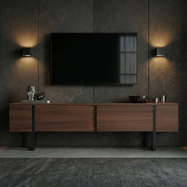 HABITAT ET JARDIN - Meuble TV en bois "Onera" - 180 x 30 x 50 cm - Noyer / Noir - large