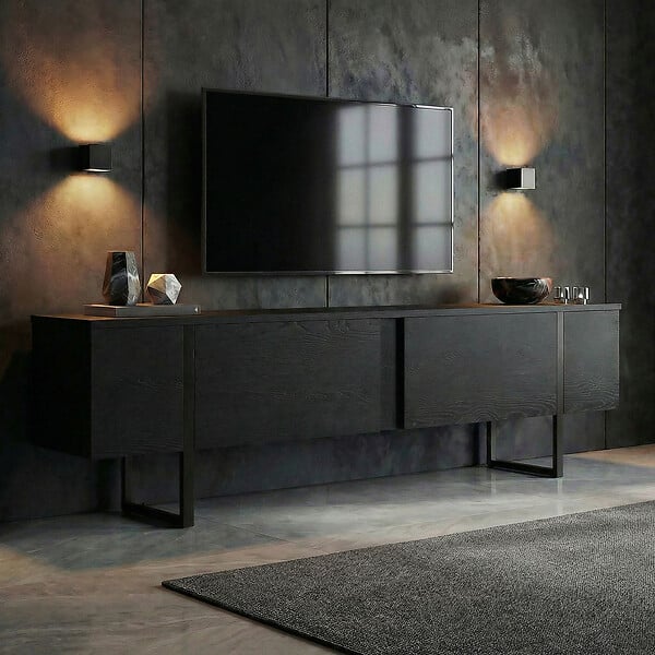 HABITAT ET JARDIN - Meuble TV en bois "Onera" - 180 x 30 x 50 cm - Bois Noir / Noir - large