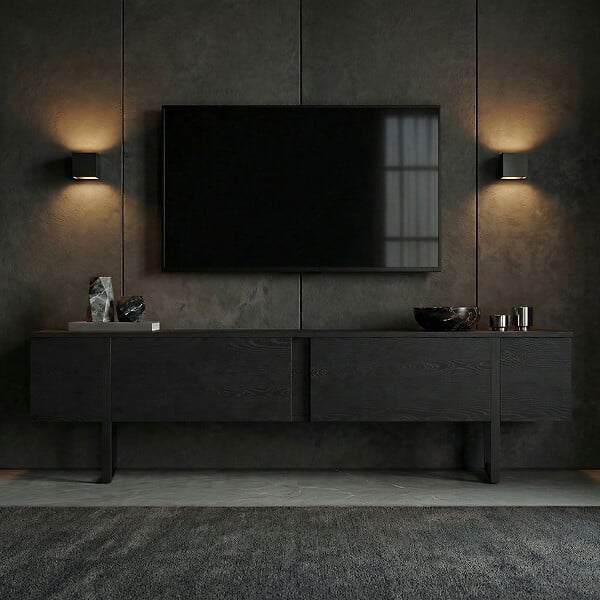 HABITAT ET JARDIN - Meuble TV en bois "Onera" - 180 x 30 x 50 cm - Bois Noir / Noir - large