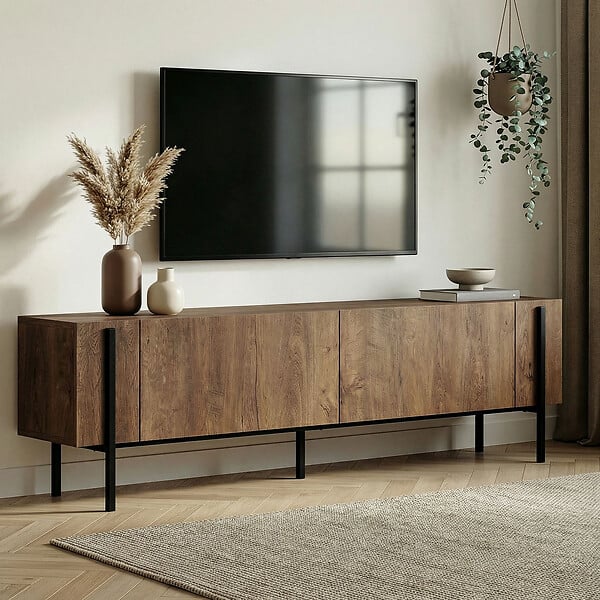 HABITAT ET JARDIN - Meuble TV en bois "Nexus" - 180 x 30 x 45 cm - Chêne Kafkas / Noir - large