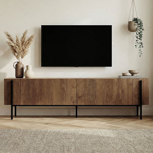 HABITAT ET JARDIN - Meuble TV en bois "Nexus" - 180 x 30 x 45 cm - Chêne Kafkas / Noir - large