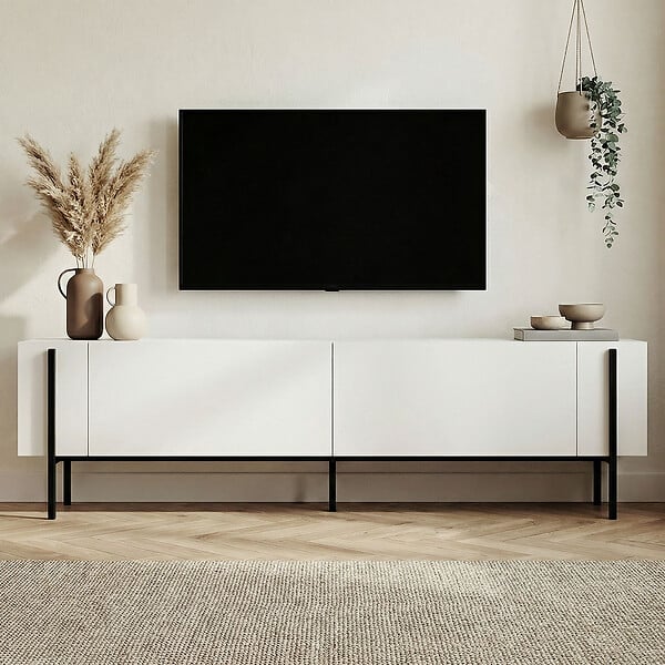 HABITAT ET JARDIN - Meuble TV en bois "Nexus" - 180 x 30 x 45 cm - Bois Noir / Noir - large