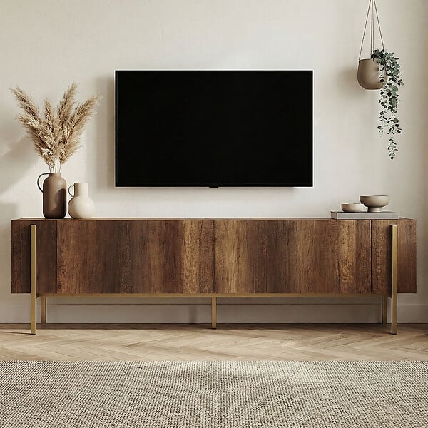 HABITAT ET JARDIN - Meuble TV en bois "Nexus" - 180 x 30 x 45 cm - Noyer Baroque Or - large